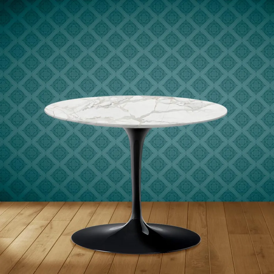 Tavolino Tulip Eero Saarinen H 41 in Ceramica Morpheus Made in Italy - Scarlet Viadurini