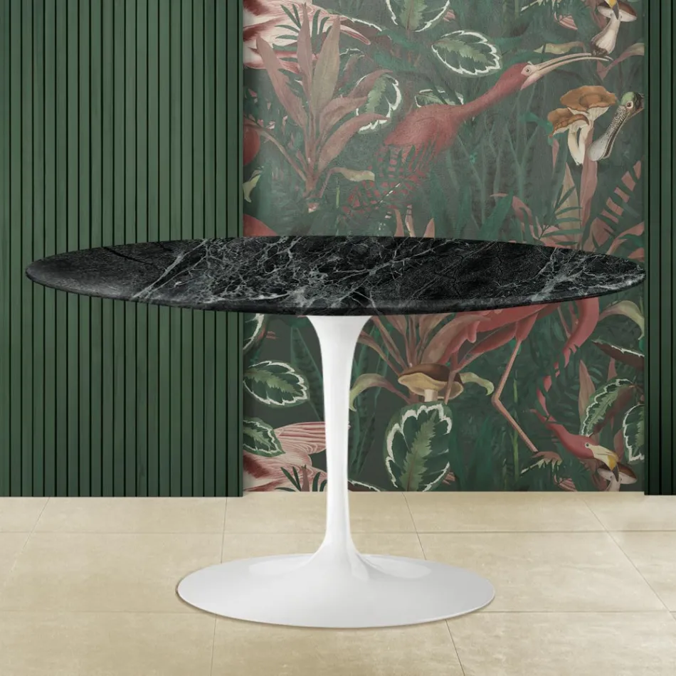 Tavolino Tulip Eero Saarinen H 41 in Marmo Verde Alpi Realizzato in Italia Viadurini