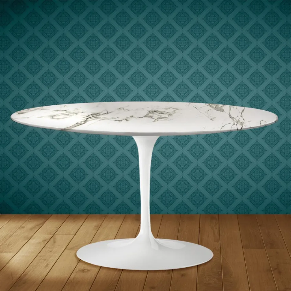 Tavolino Tulip Eero Saarinen H 41 Ovale in Ceramica Aura 22 Made in Italy - Scarlet Viadurini