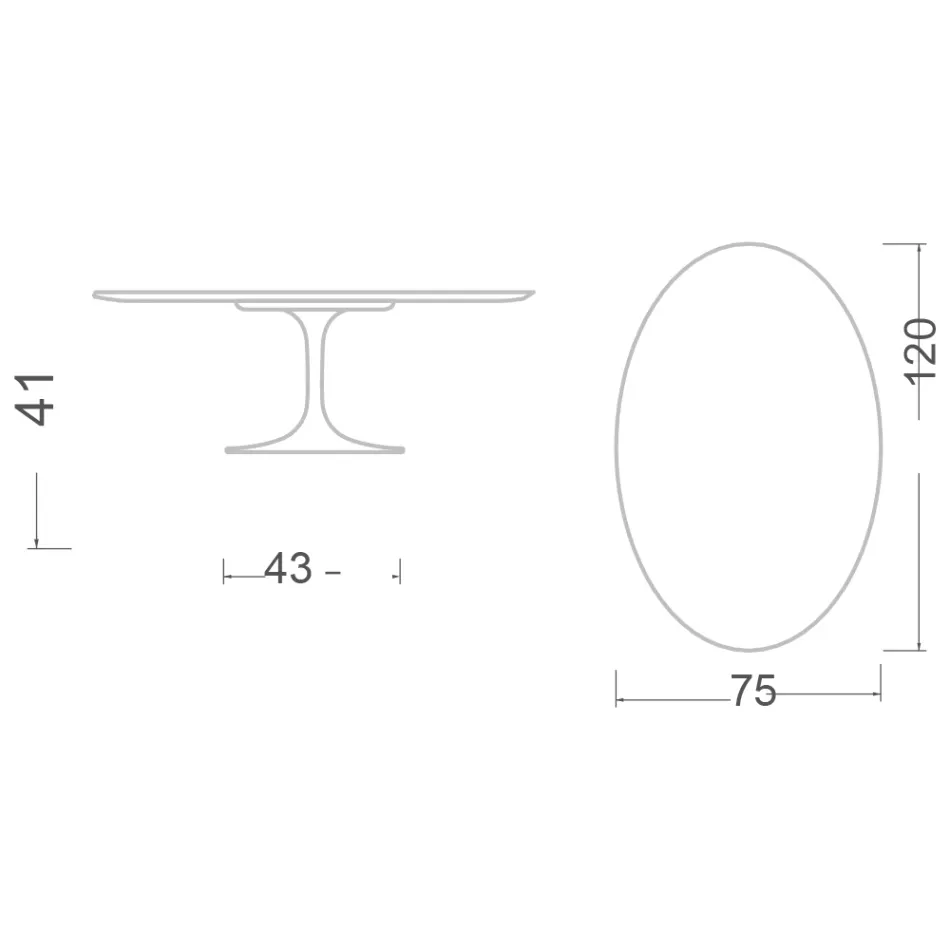 Tavolino Tulip Eero Saarinen H 41 Ovale in Ceramica Diamond Cream Made in Italy - Scarlet Viadurini