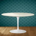 Tavolino Tulip Eero Saarinen H 41 Ovale in Ceramica Marmorio Made in Italy - Scarlet Viadurini
