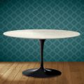 Tavolino Tulip Eero Saarinen H 41 Ovale in Ceramica Marmorio Made in Italy - Scarlet