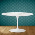 Tavolino Tulip Eero Saarinen H 41 Ovale in Ceramica Morpheus Made in Italy - Scarlet Viadurini