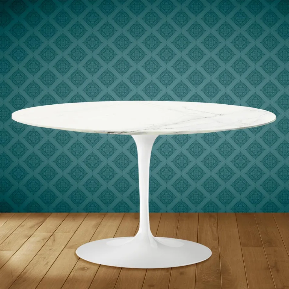 Tavolino Tulip Eero Saarinen H 41 Ovale in Ceramica Rem Made in Italy - Scarlet Viadurini