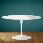 Tavolino Tulip Eero Saarinen H 41 Ovale in Ceramica Salina Made in Italy - Scarlet Viadurini