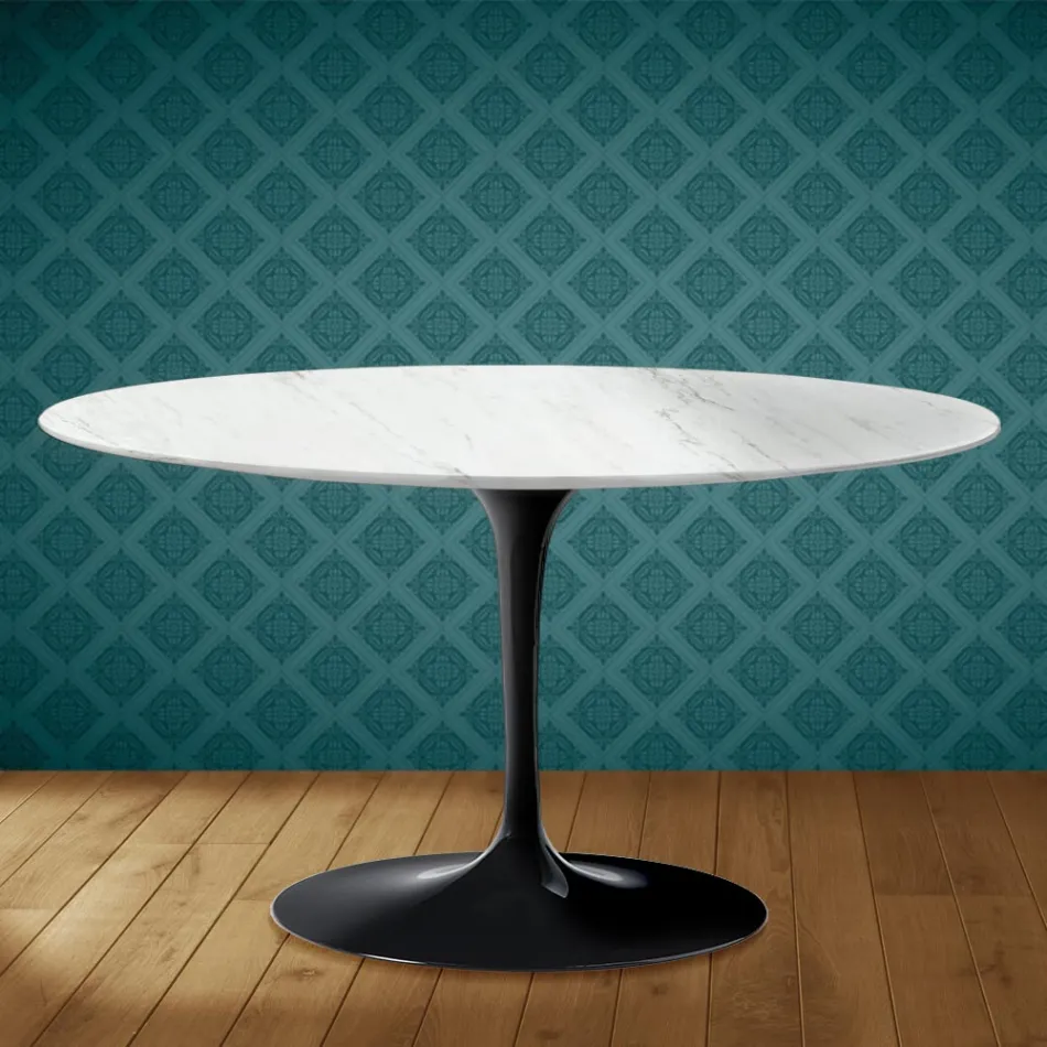 Tavolino Tulip Eero Saarinen H 41 Ovale in Ceramica Salina Made in Italy - Scarlet Viadurini