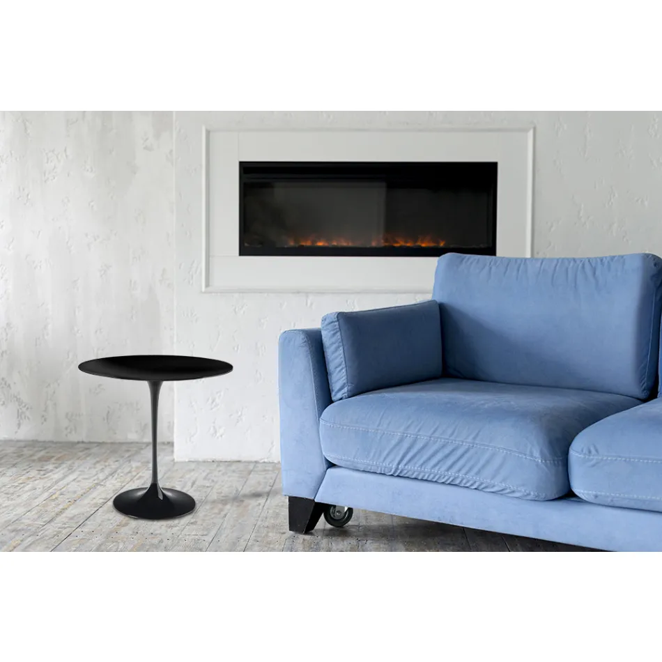 Tavolino Tulip Eero Saarinen H 52 con Piano in Laminato Liquido Nero Made in Italy - Scarlet Viadurini