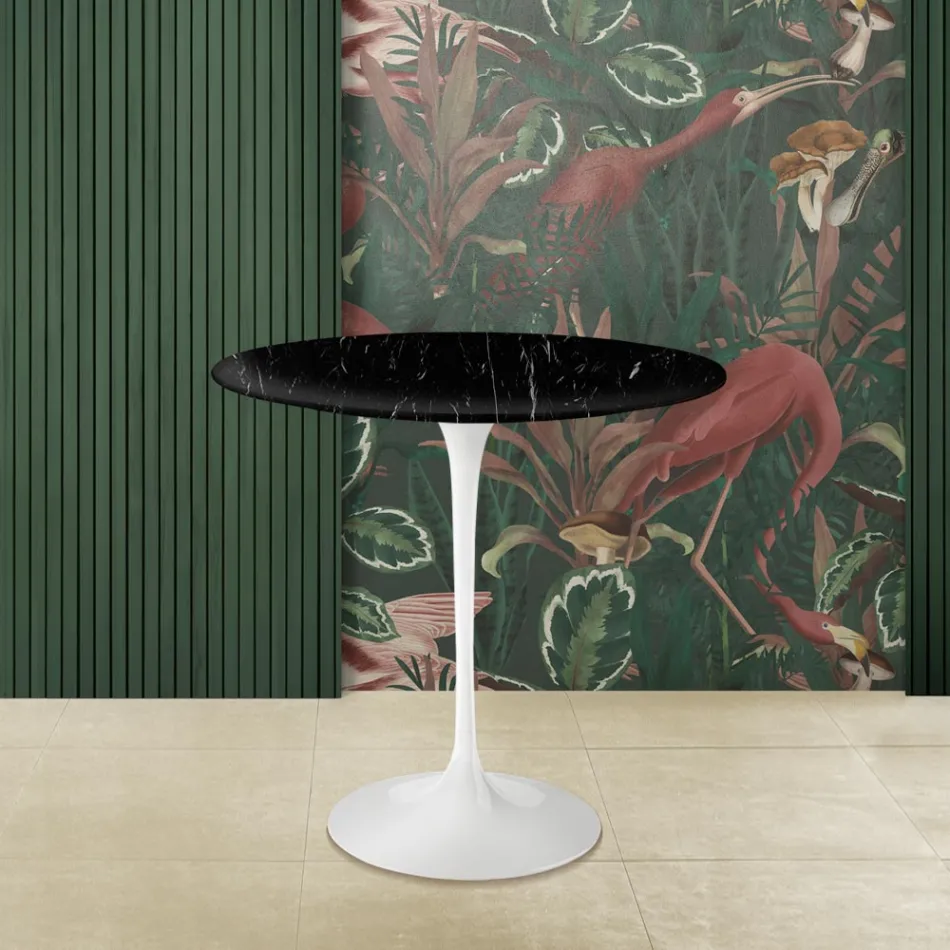 Tavolino Tulip Eero Saarinen H 52 con Piano in Marmo Nero Marquinia Made in Italy - Scarlet Viadurini