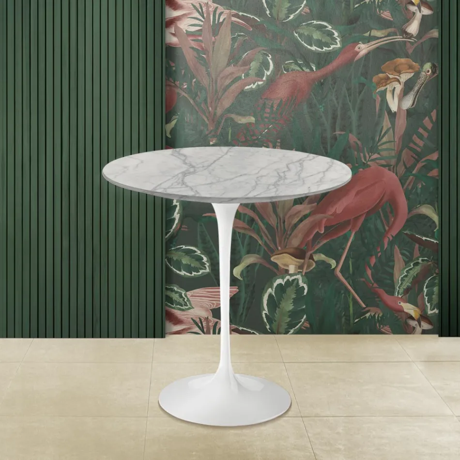 Tavolino Tulip Eero Saarinen H 52 in Marmo di Carrara Statuarietto Made in Italy - Scarlet Viadurini