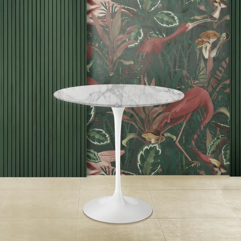 Tavolino Tulip Eero Saarinen H 52 Ovale in Marmo Arabescato Realizzato in Italia Viadurini