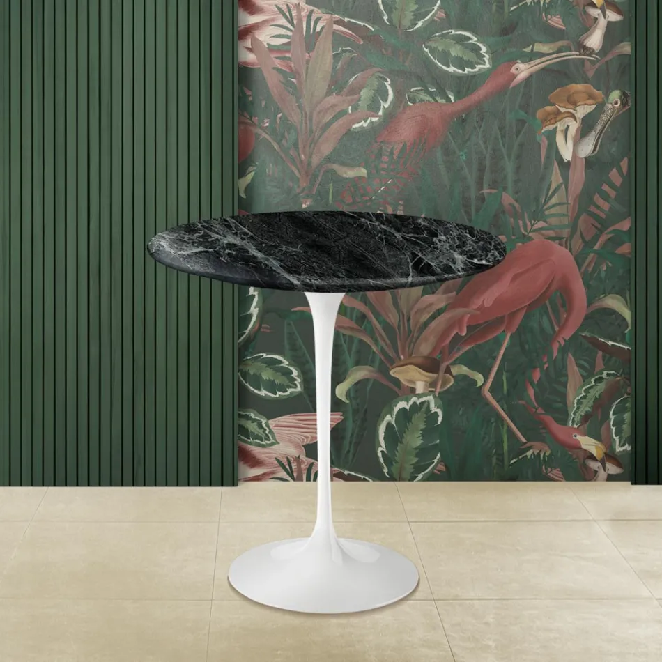 Tavolino Tulip Eero Saarinen H 52 Rotondo in Marmo Verde Alpi Made in Italy - Scarlet Viadurini