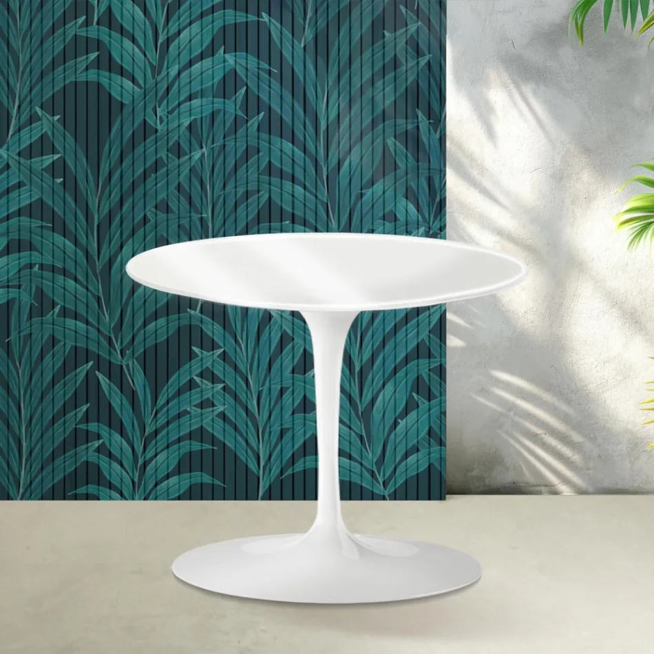 Tavolino Tulip Saarinen H 39 cm in Ceramica Florim Bianco Lucido - Scarlet Viadurini