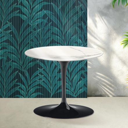 Tavolino Tulip Saarinen H 39 cm in Ceramica Florim Statuario Lucido - Scarlet Viadurini