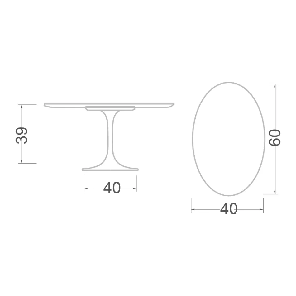 Tavolino Tulip Saarinen H 39 Ovale con Piano in Marmo di Carrara Statuarietto Viadurini
