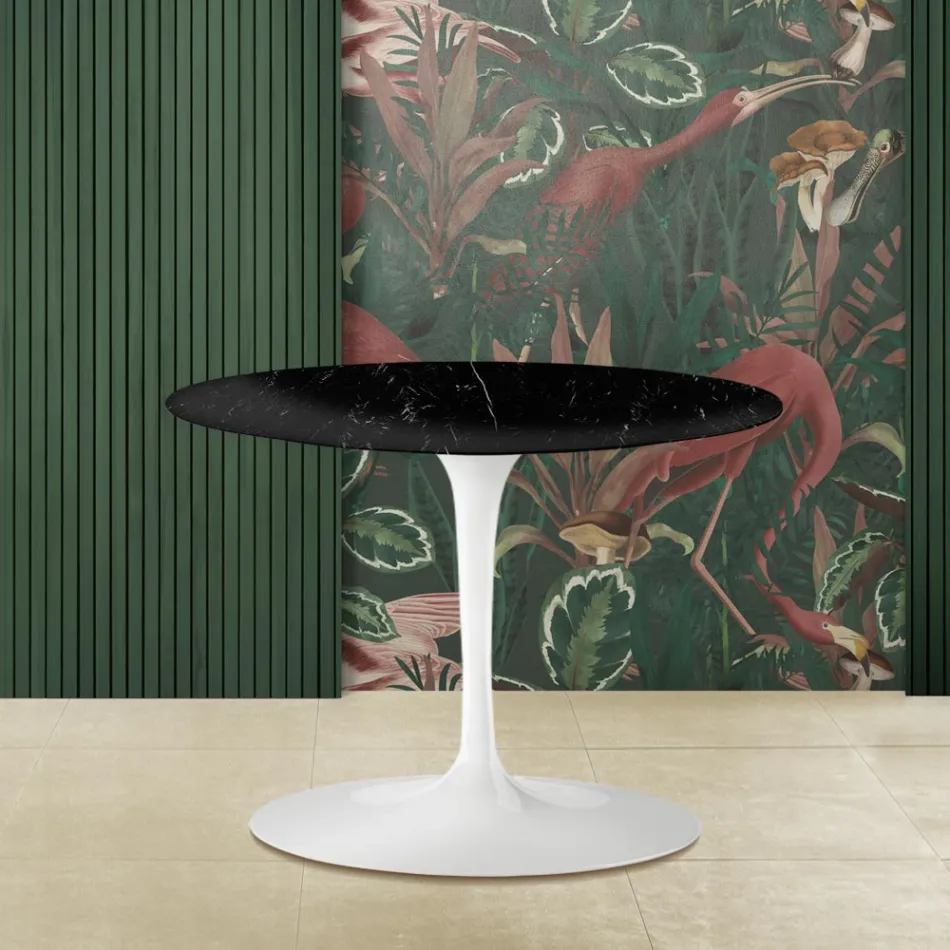 Tavolino Tulip Saarinen H 39 Ovale in Marmo Nero MArquinia Realizzato in Italia Viadurini