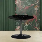 Tavolino Tulip Saarinen H 39 Rotondo in Marmo Nero Marquinia Made in Italy - Scarlet Viadurini