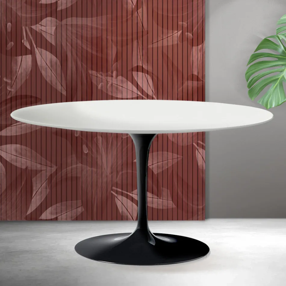 Tavolino Tulip Saarinen H 41 cm in Ceramica Florim Bianca Opaca - Scarlet Viadurini