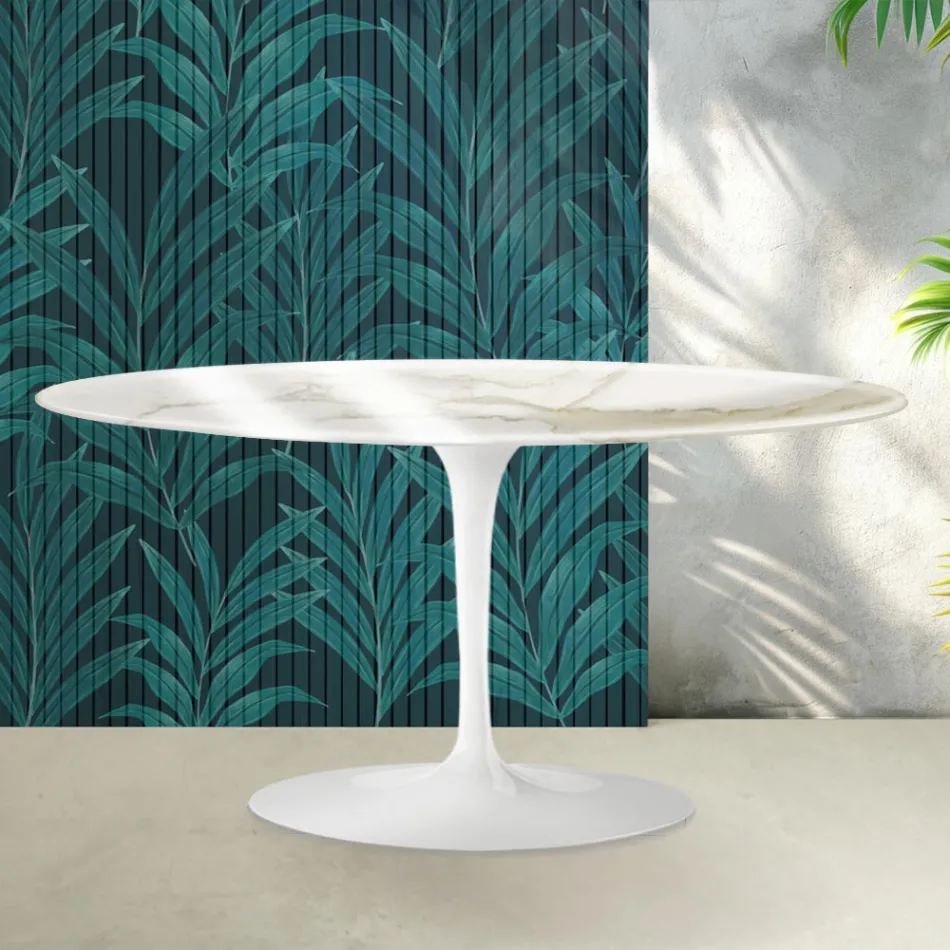 Tavolino Tulip Saarinen H 41 cm in Ceramica Florim Calacatta Gold Lucido - Scarlet Viadurini