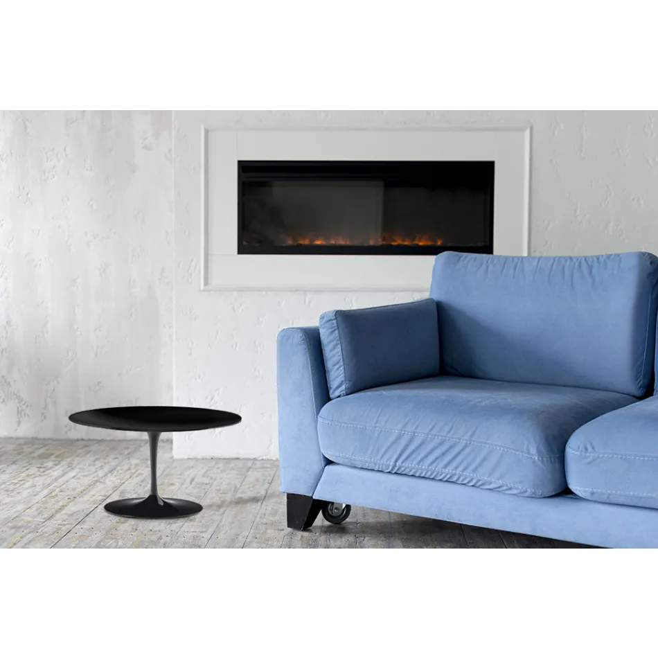 Tavolino Tulip Saarinen H 41 con Piano in Laminato Liquido Nero Made in Italy - Scarlet Viadurini