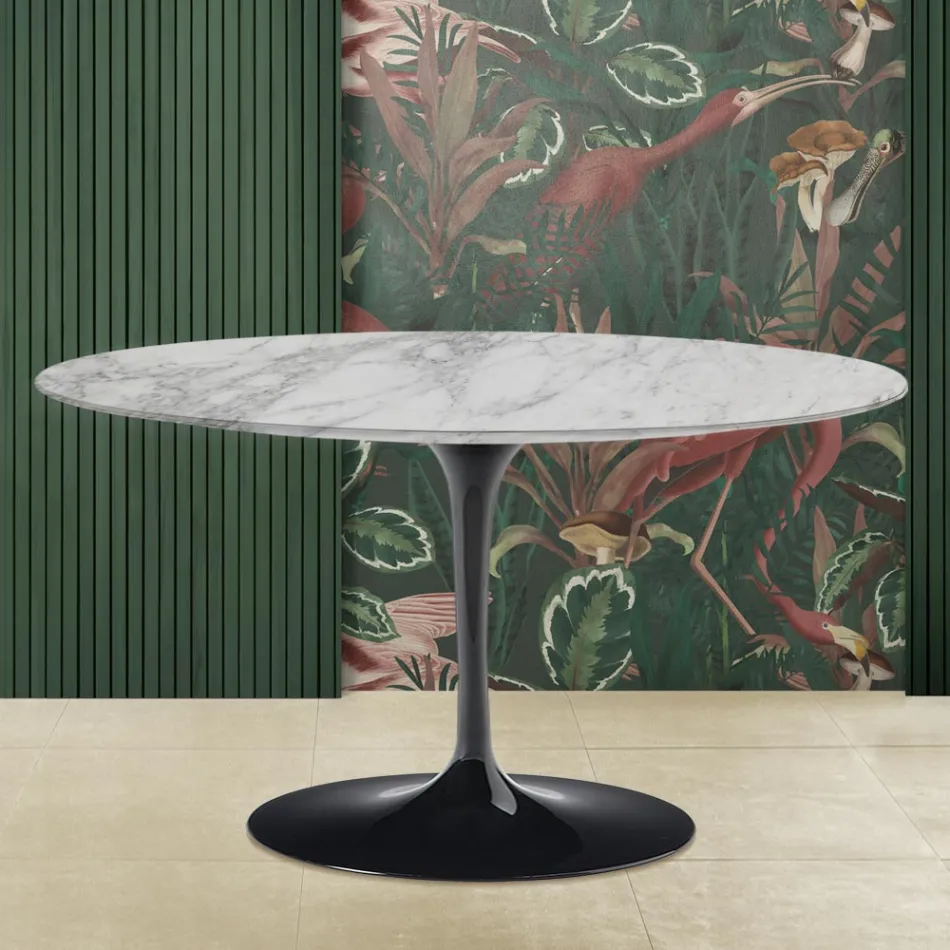 Tavolino Tulip Saarinen H 41 con Piano in Marmo Arabescato Realizzato in Italia Viadurini