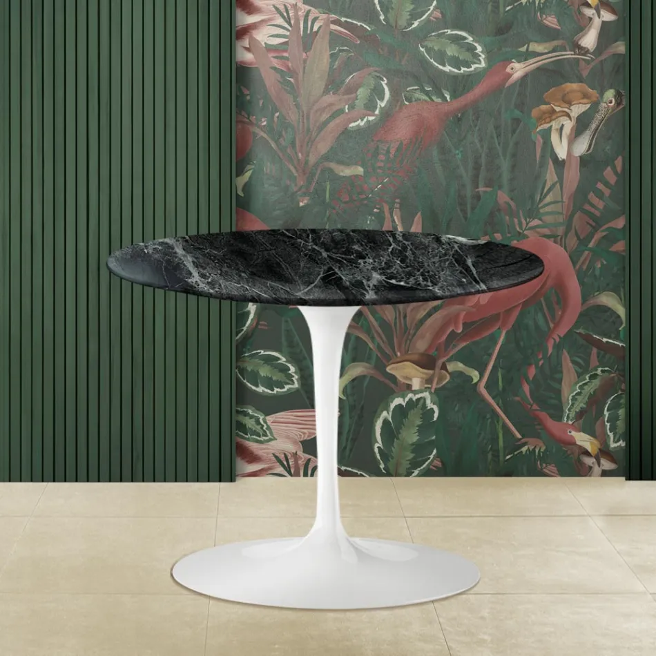 Tavolino Tulip Saarinen H 41 con Piano in Marmo Verde Alpi Realizzato in Italia Viadurini