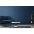 Tavolino Tulip Saarinen H 41 con Piano Ovale in Laminato Liquido Bianco Made in Italy - Scarlet Viadurini