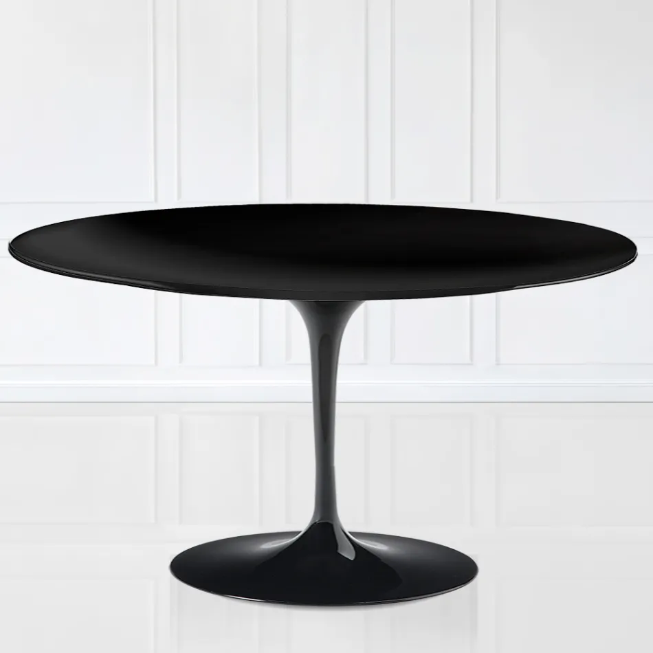 Tavolino Tulip Saarinen H 41 con Piano Ovale in Laminato Liquido Nero Made in Italy - Scarlet Viadurini