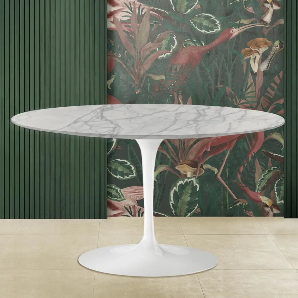 Tavolino Tulip Saarinen H 41 in Marmo di Carrara Statuarietto Made in Italy - Scarlet Viadurini
