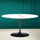 Tavolino Tulip Saarinen H 41 Ovale in Ceramica Calacatta Michelangelo Viadurini