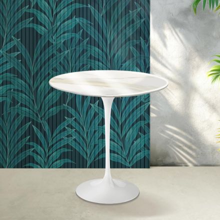 Tavolino Tulip Saarinen H 52 cm in Ceramica Florim Calacatta Gold Lucido - Scarlet Viadurini