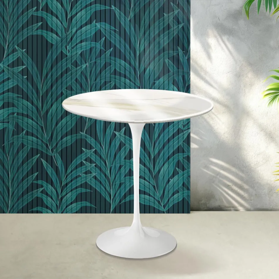 Tavolino Tulip Saarinen H 52 cm in Ceramica Florim Calacatta Gold Lucido - Scarlet Viadurini