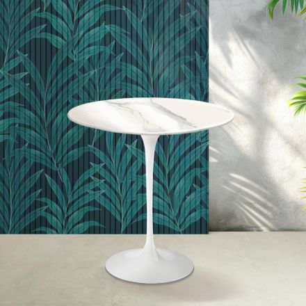 Tavolino Tulip Saarinen H 52 cm in Ceramica Florim Statuario Lucido - Scarlet Viadurini
