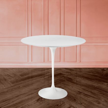 Tavolino Tulip Saarinen H 52 con Piano Ovale in Laminato Liquido Bianco Made in Italy - Scarlet Viadurini