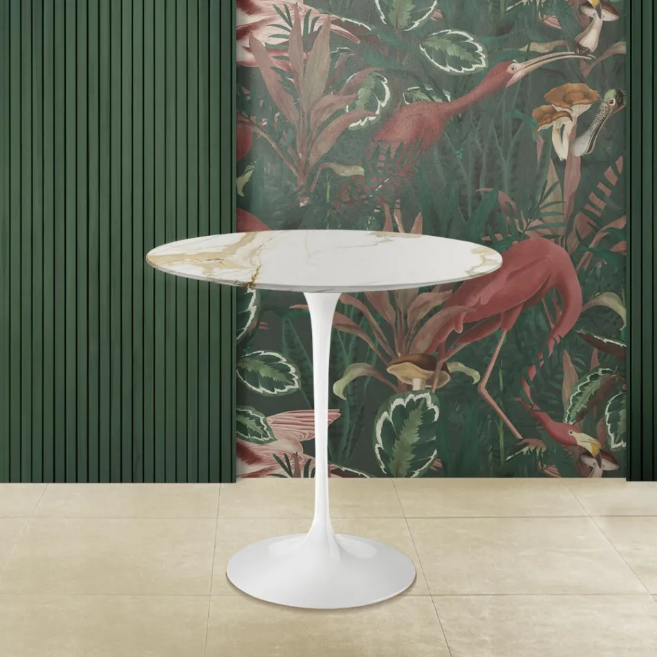Tavolino Tulip Saarinen H 52 con Piano Ovale in Marmo Caracatta Oro Made in Italy - Scarlet Viadurini