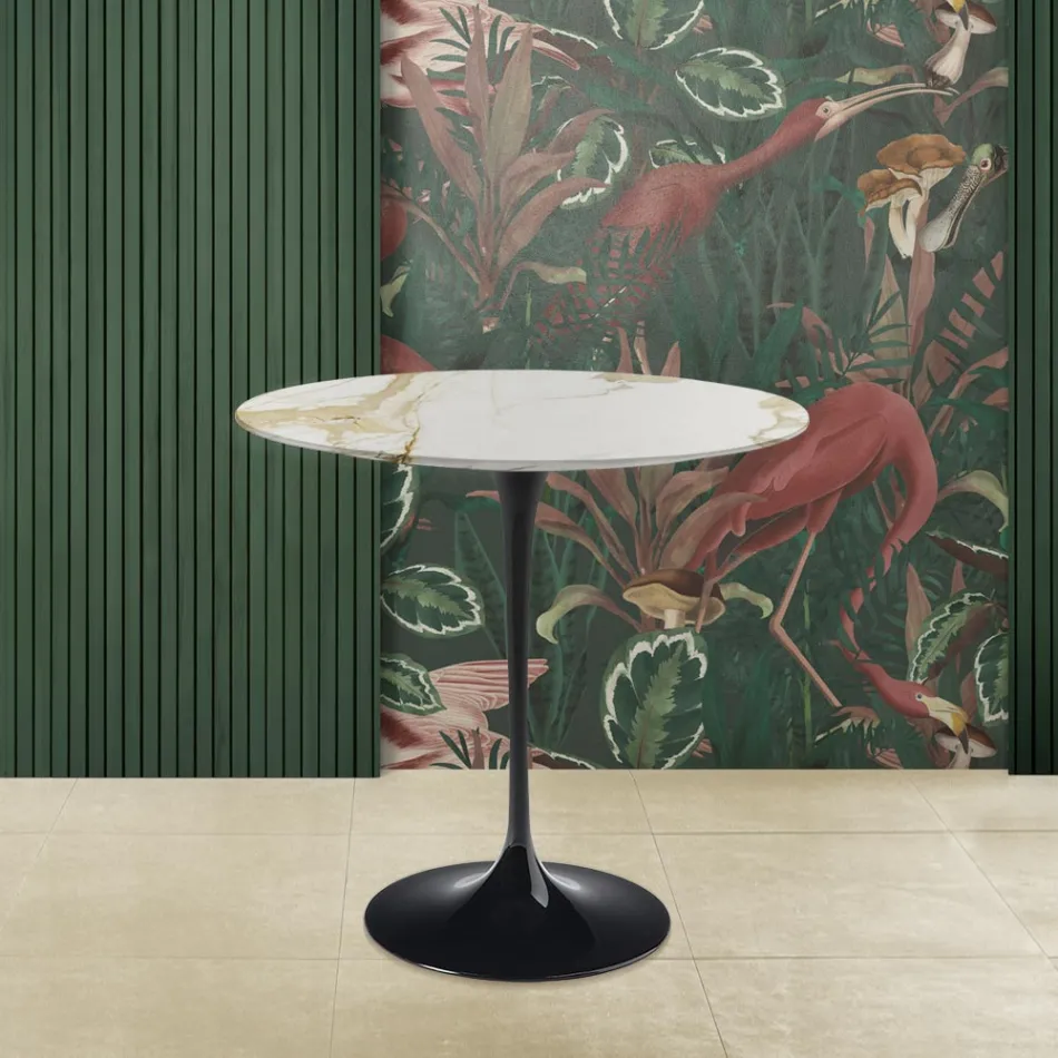 Tavolino Tulip Saarinen H 52 con Piano Ovale in Marmo Caracatta Oro Made in Italy - Scarlet Viadurini
