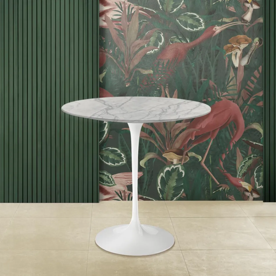 Tavolino Tulip Saarinen H 52 Ovale in Marmo di Carrara Statuarietto Made in Italy - Scarlet Viadurini