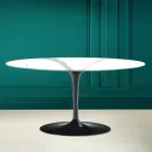 Tavolino Tulip Saarinen Ovale H 41 in Calacatta Michelangelo Made in Italy - Scarlet Viadurini
