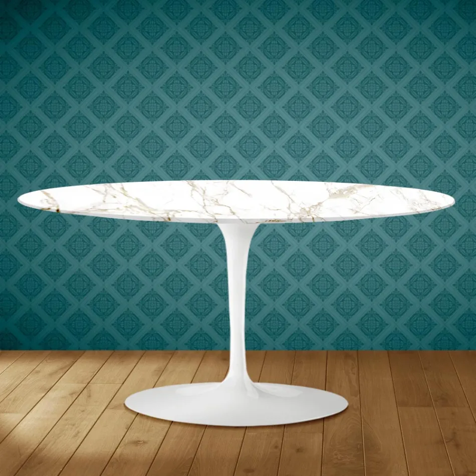 Tavolino Tulip Saarinen Ovale H 41 in Ceramica Entzo Made in Italy - Scarlet Viadurini