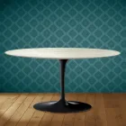 Tavolino Tulip Saarinen Ovale H 41 in Ceramica Marmorio Made in Italy - Scarlet Viadurini