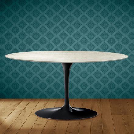 Tavolino Tulip Saarinen Ovale H 41 in Ceramica Marmorio Made in Italy - Scarlet Viadurini