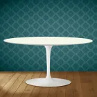 Tavolino Tulip Saarinen Ovale H 41 in Ceramica Moonè Made in Italy - Scarlet Viadurini