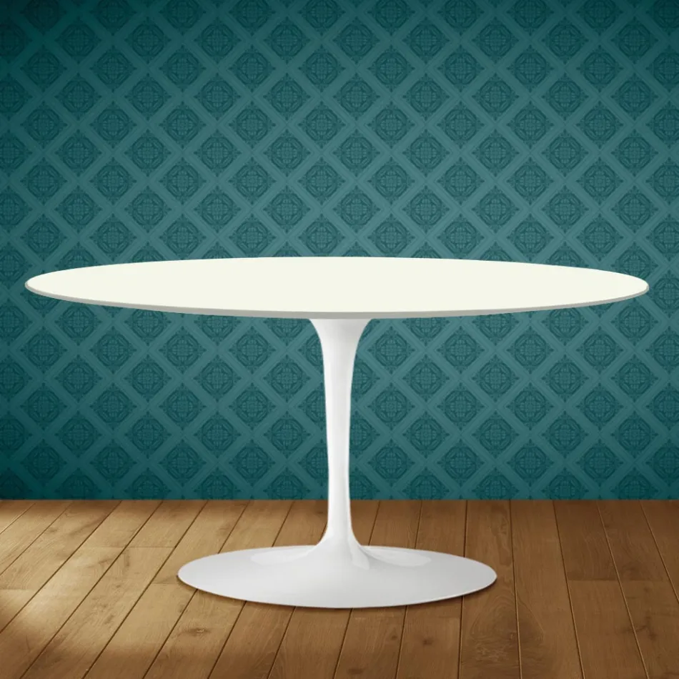 Tavolino Tulip Saarinen Ovale H 41 in Ceramica Moonè Made in Italy - Scarlet Viadurini