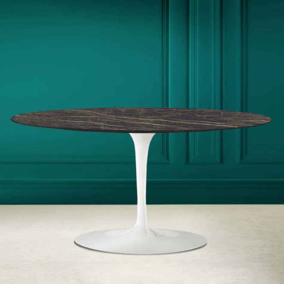 Tavolino Tulip Saarinen Ovale H 41 in Ceramica Noir Desire Made in Italy - Scarlet Viadurini