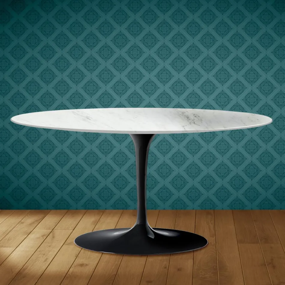 Tavolino Tulip Saarinen Ovale H 41 in Ceramica Salina Made in Italy - Scarlet Viadurini