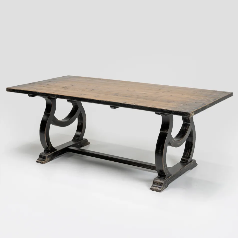 Tavolo 200x100 cm in Legno di Pino e Base in Finitura Wash Antichizzato - Aieta Viadurini