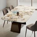 Tavolo 210x110 cm con Piano in Ceramica Effetto Marmo e Base in Metallo - Adriano