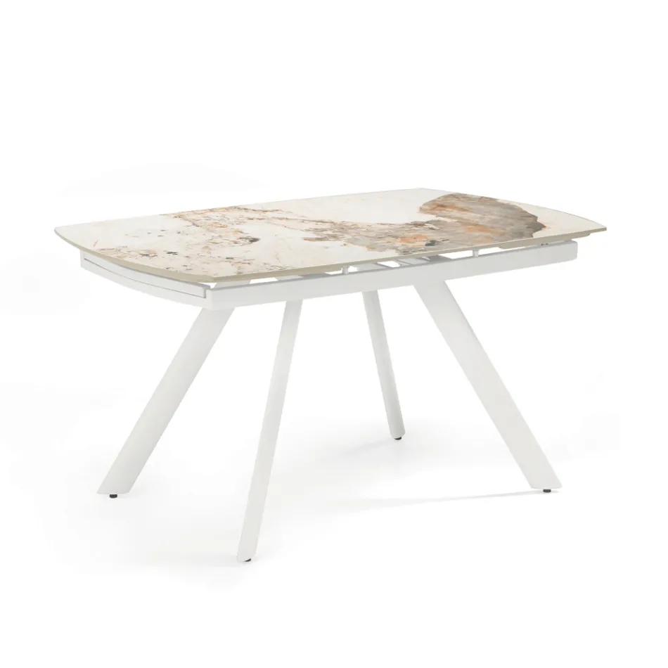 Tavolo Allungabile 140/210x90 cm in Pietra Sinterizzata Effetto Marmo - Atrio Viadurini