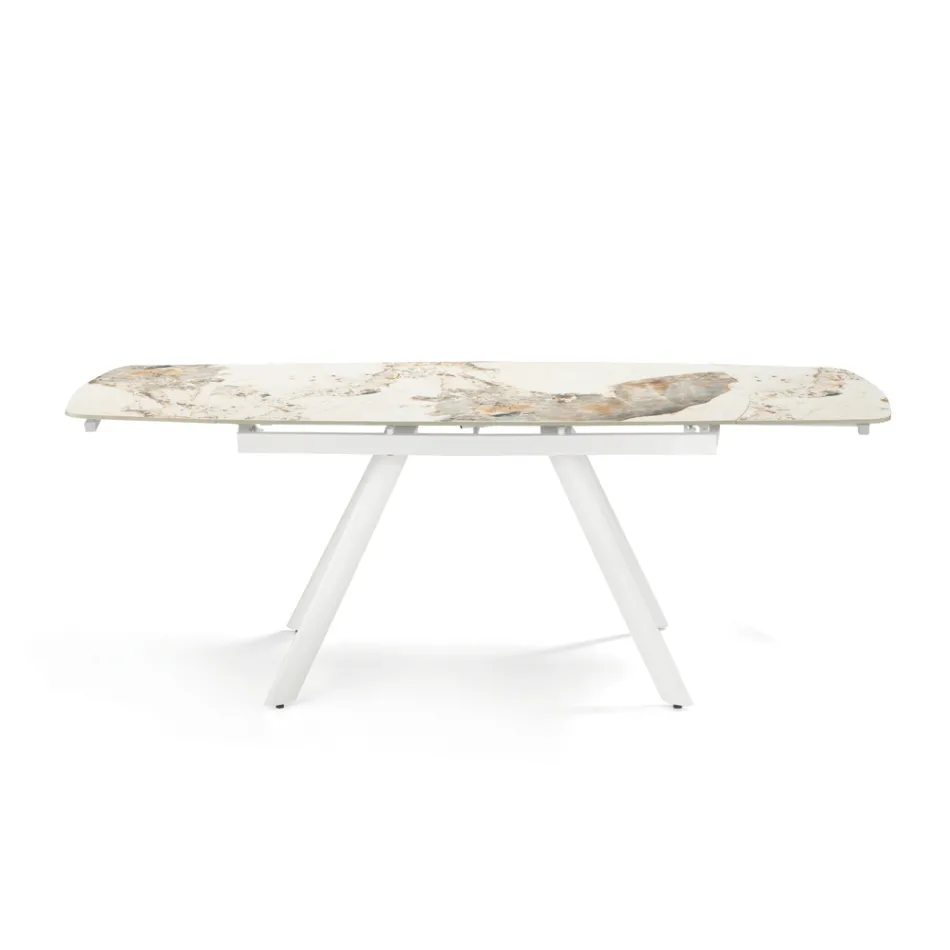Tavolo Allungabile 140/210x90 cm in Pietra Sinterizzata Effetto Marmo - Atrio Viadurini