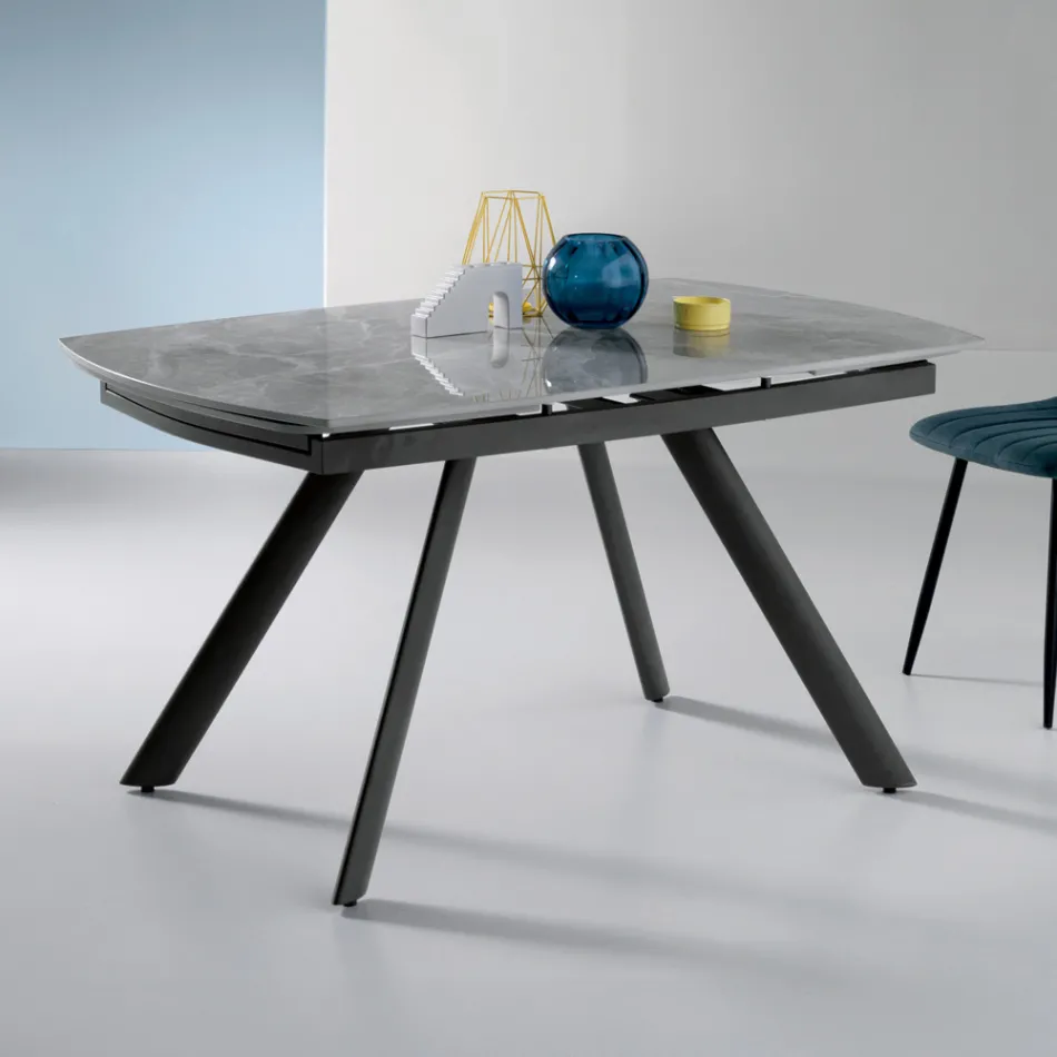 Tavolo Allungabile 140/210x90 cm in Pietra Sinterizzata Effetto Marmo - Atrio Viadurini