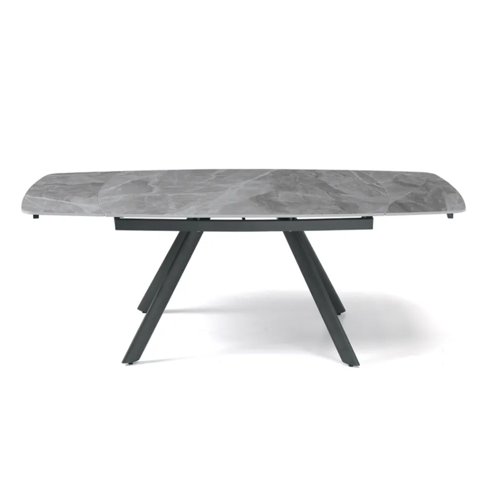 Tavolo Allungabile 140/210x90 cm in Pietra Sinterizzata Effetto Marmo - Atrio Viadurini